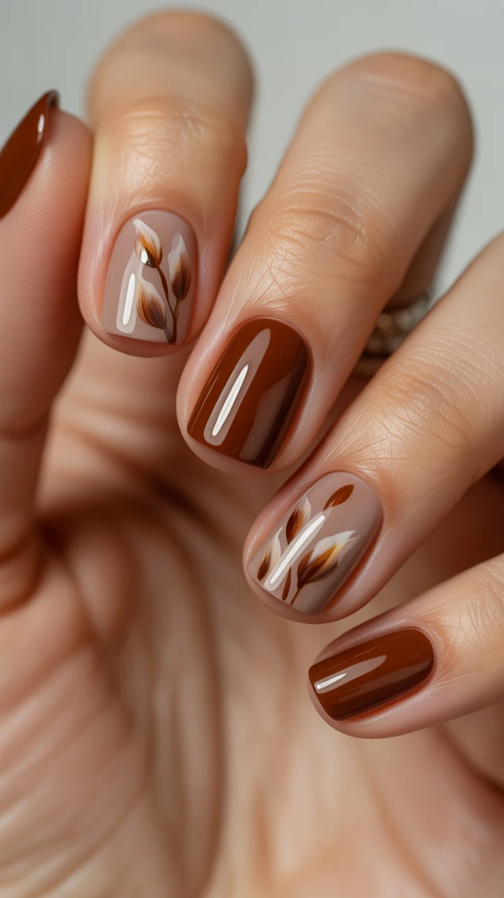 light brown nails design with artistic flair