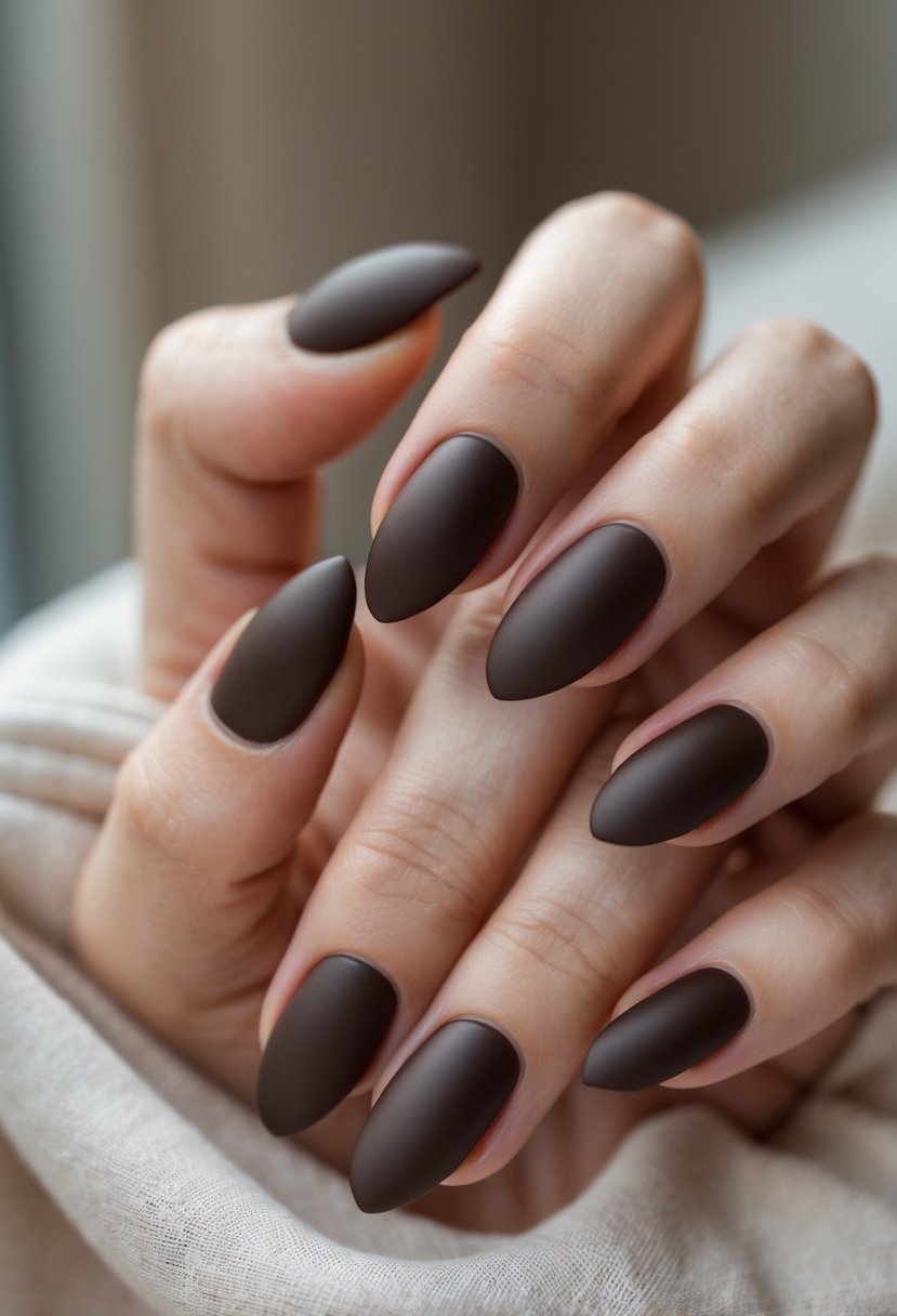 Brown cat eye nails, brown cat eye nails design, matte brown nails, black nails with chrome, milky golden sheen
