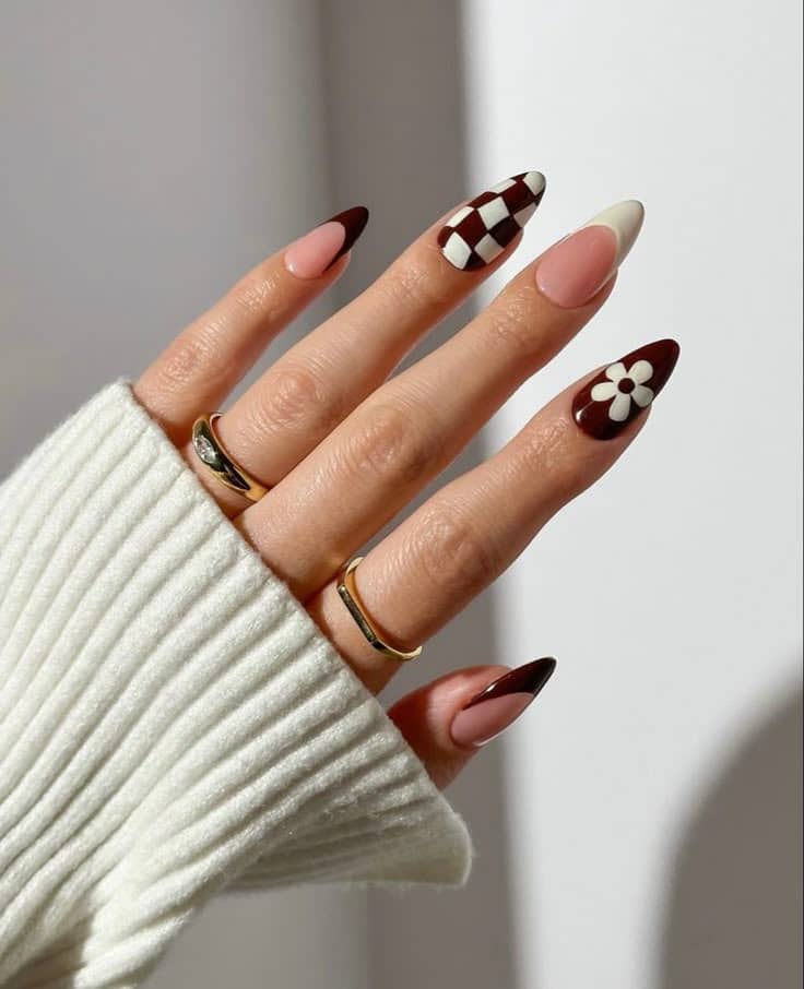 Brown ombre nails, light brown nails design, elegant nails, pretty brown nails, fall toe dark french tip style
