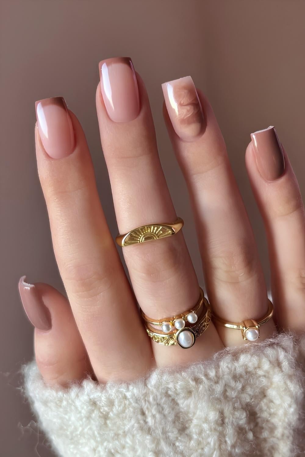 Brown and gold nails designs, pink brown nails, brown nails ideas, brown nail art designs, aura tip style