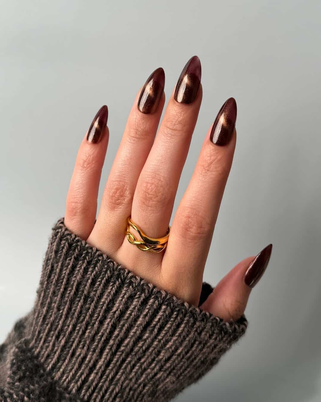 Nails for brown skin tone, teal and brown nails, brown nails inspiration, dark cherry red nails, ombre nude glitter style