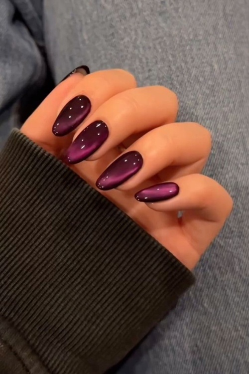 Neutral cat eye nails, cat eye and chrome nails, cateyes nails french tip, nude, and chrome