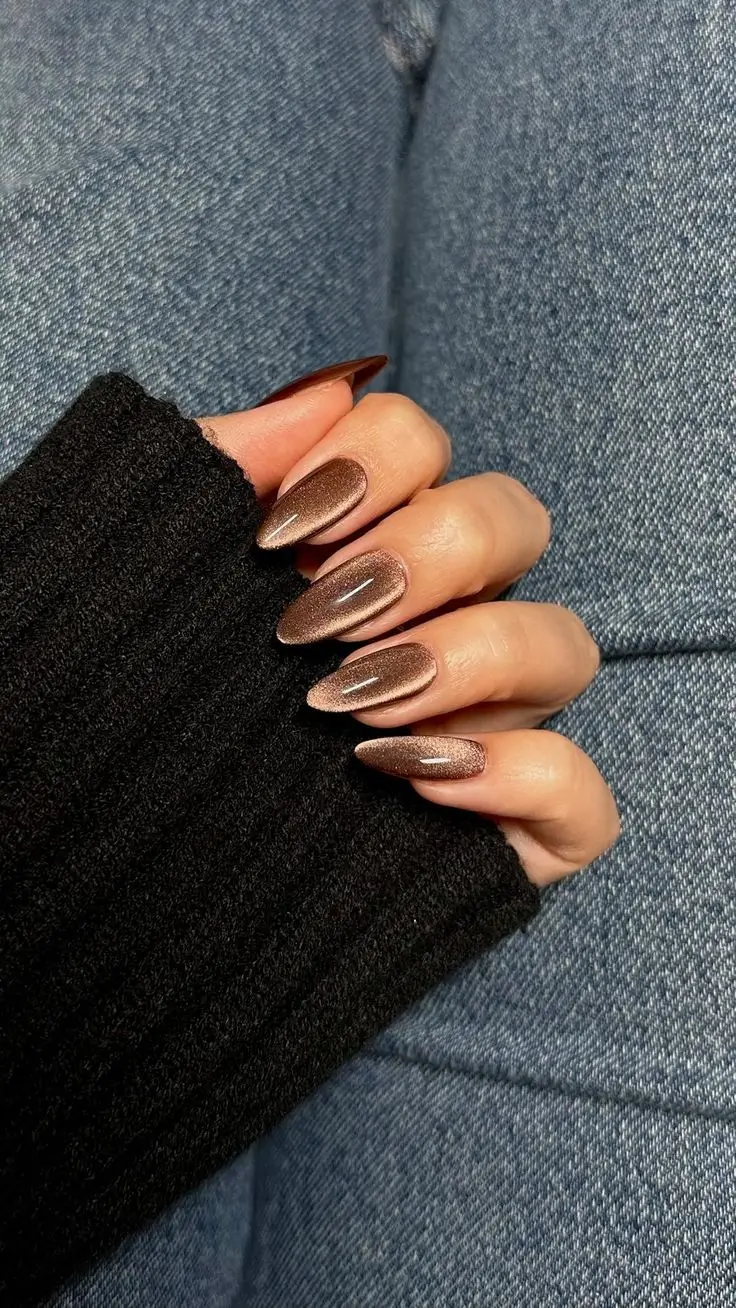 Champagne cat eye nails, light cat eye nails, cat eye manicure, french, light
