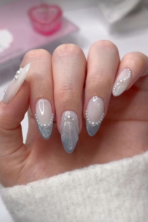 Pink cat eye nails design, elegant nails, gold cateye nails, pearl, coffin