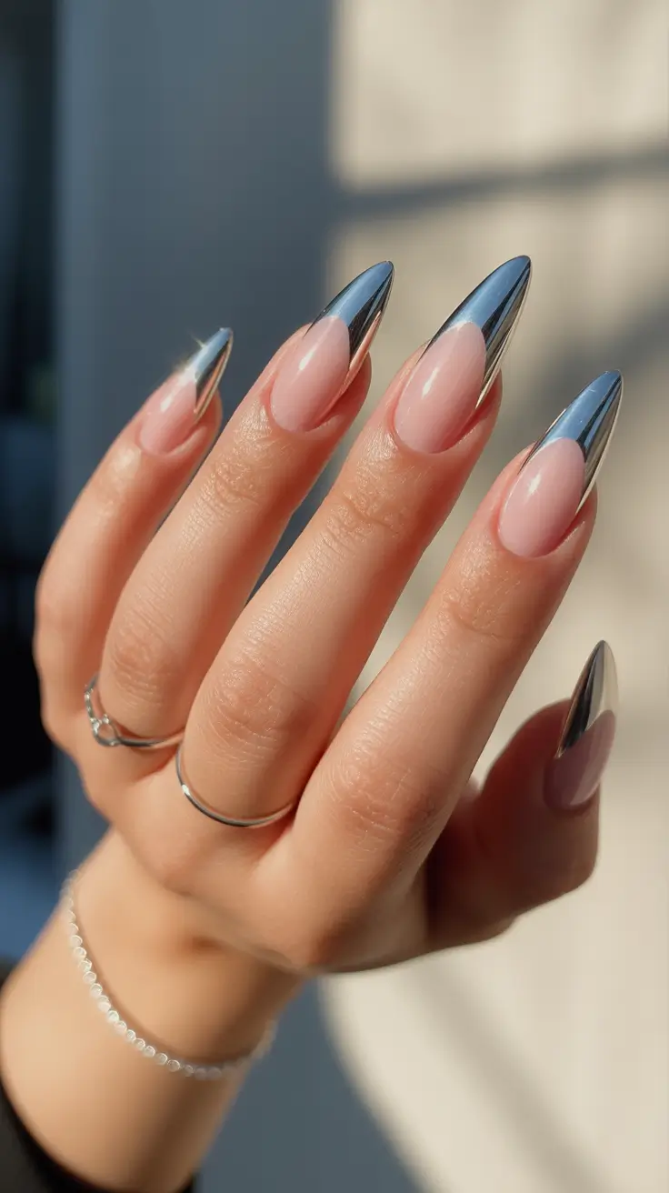 white chrome nails, chocolate chrome nails, chrome nails ideas, subtle chrome nails, french tip, opal