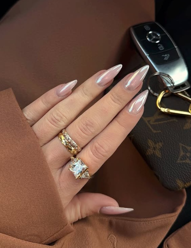 burgundy chrome nails, teal chrome nails, gold accent nails, light blue, brown with