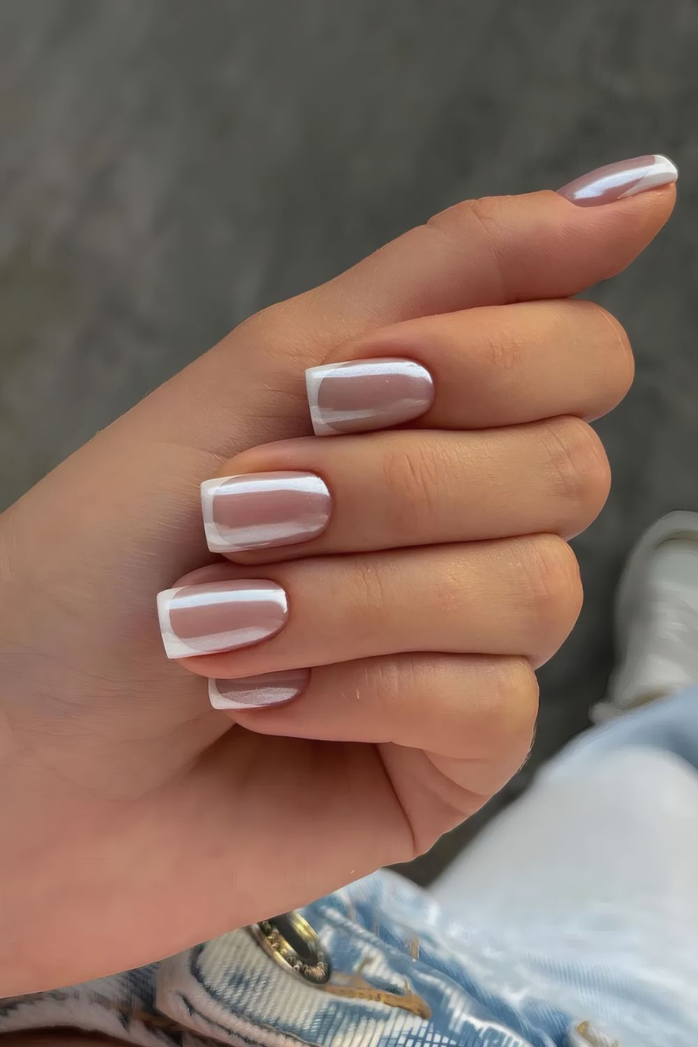 milky chrome nails, hailey bieber nails, metallic ombre nails, hot pink, copper