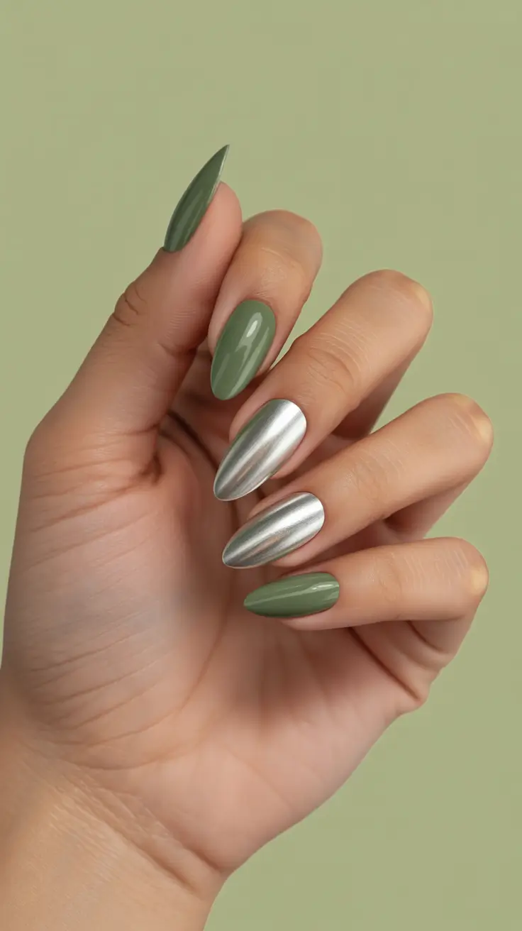 winter chrome nails, elegant nails, classy chrome nails, isolated, peach