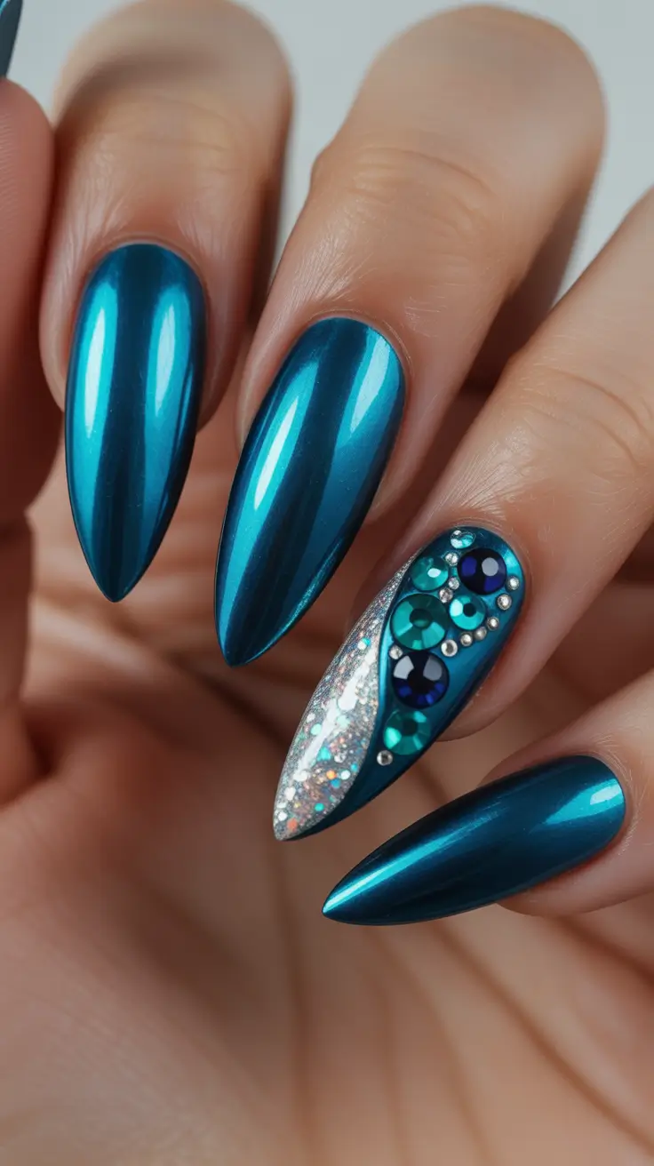 neutral chrome nails, summer nails 2026, elegant chrome nails, almond, pearl white