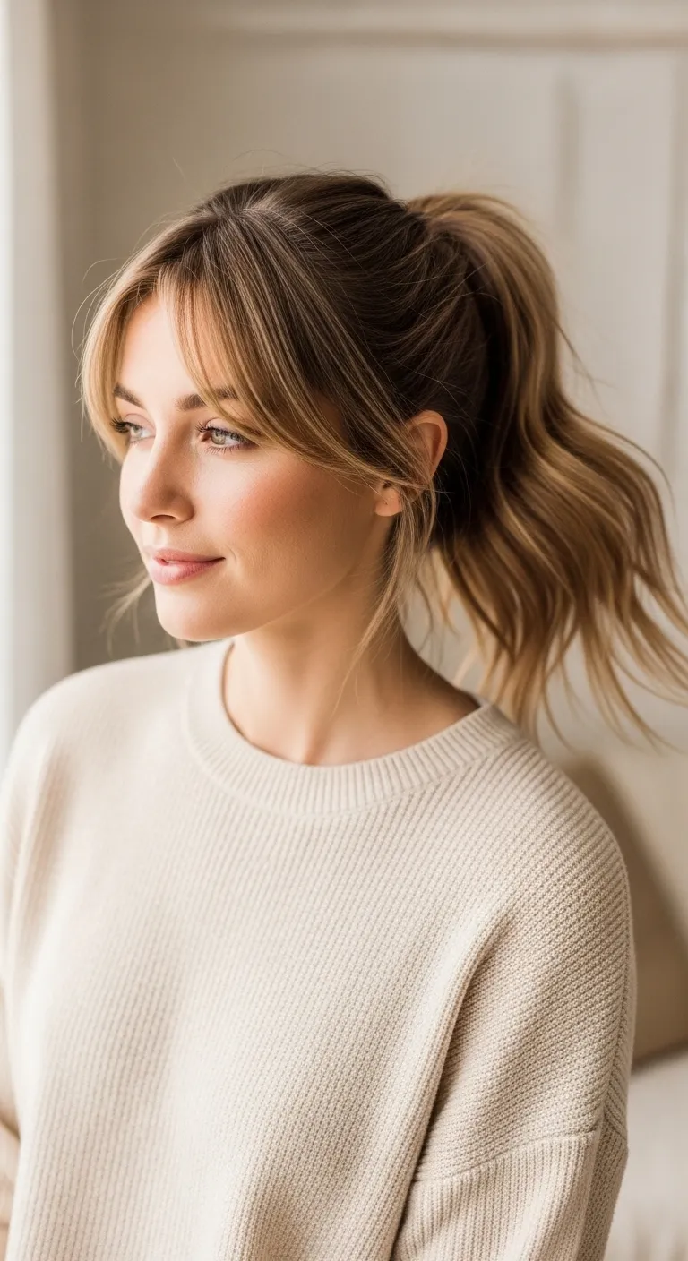 bob with curtain bangs, butterfly cut with curtain bangs, side swept bangs, bob cut for round face, wispy long hair, medium length haircut with