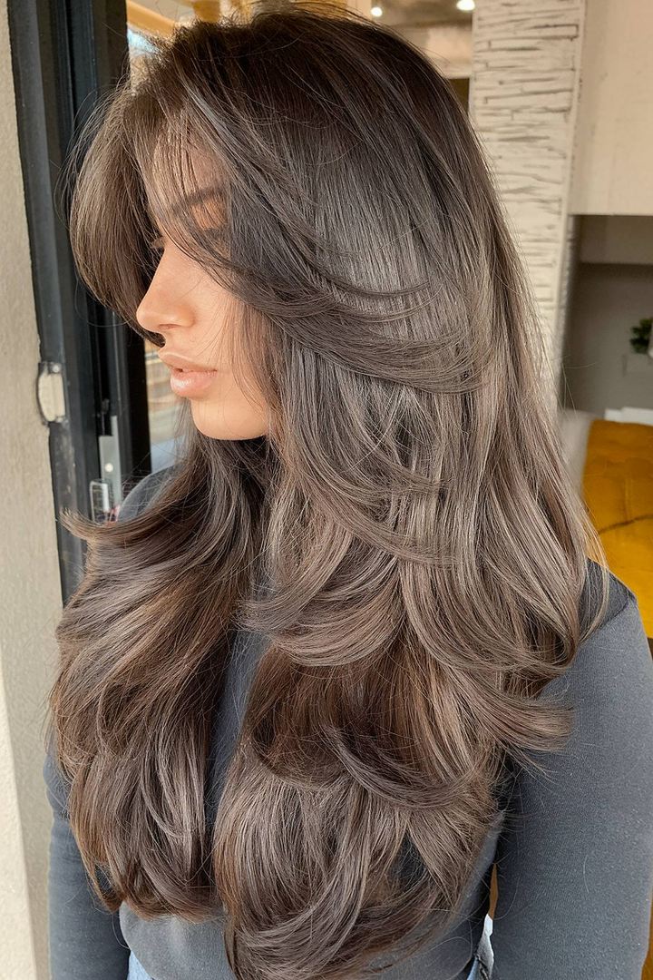short curtain bangs long hair, curtain bangs medium hair layers, wavy hair with curtain bangs, how to style, layers and