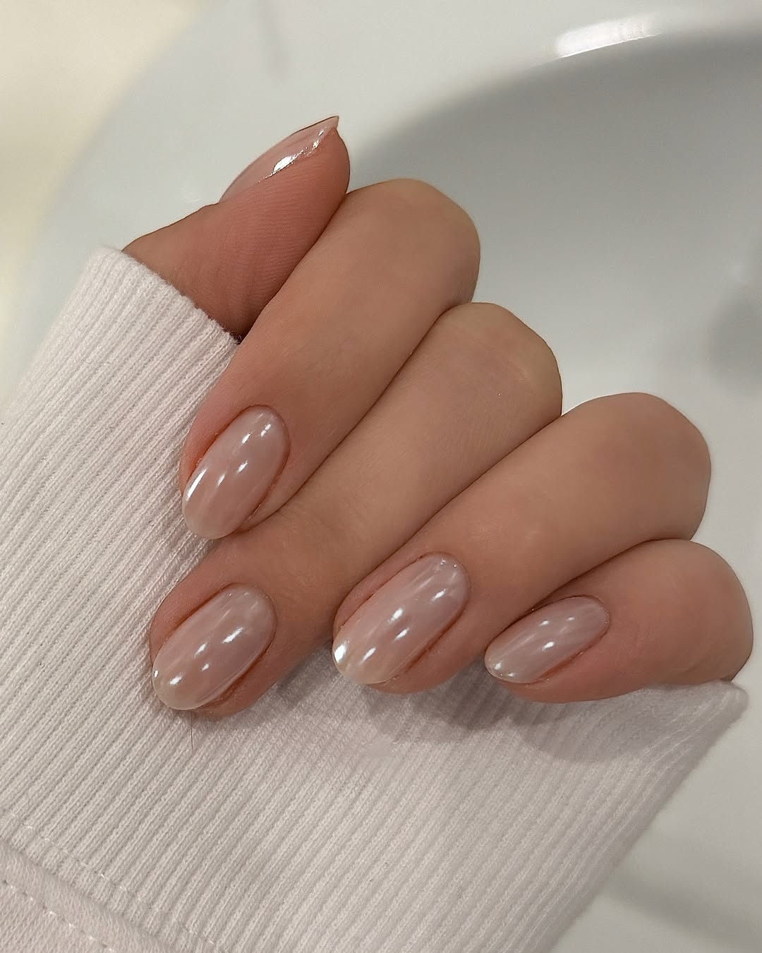 Cute fall nail ideas with polka dot manicure in neutral shades.