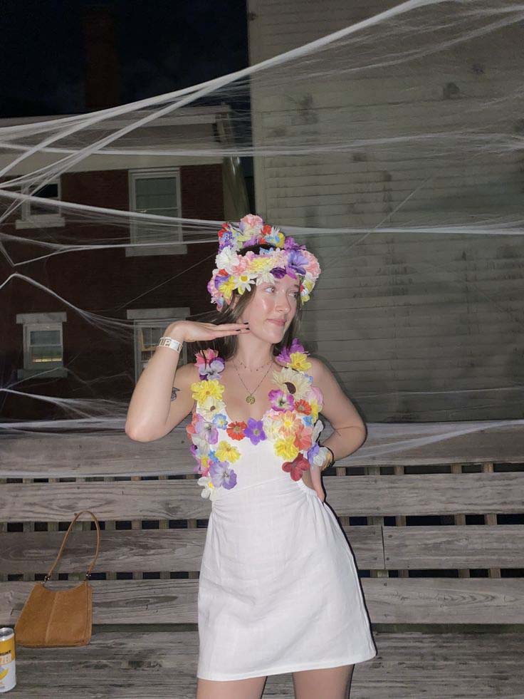 easy costume ideas for women last minute, floral dress, fresh and festive