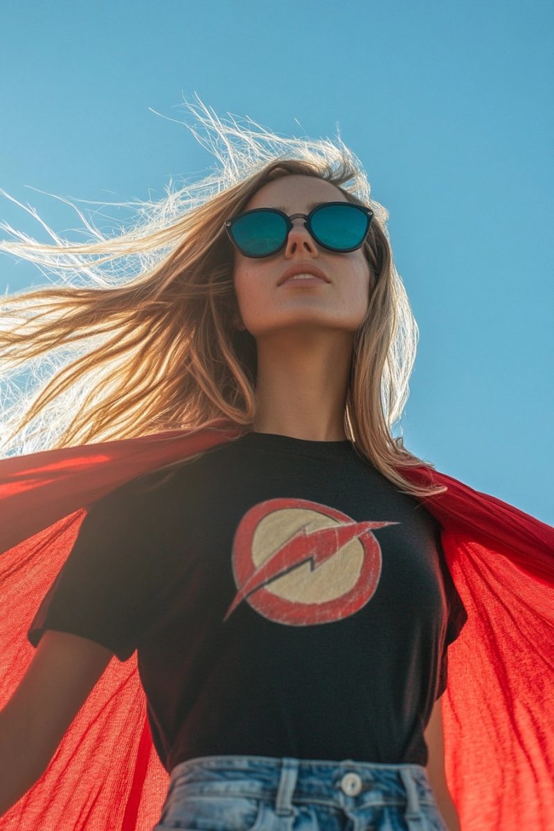 quick easy last minute halloween costume couple, superhero shirt, bold and dynamic