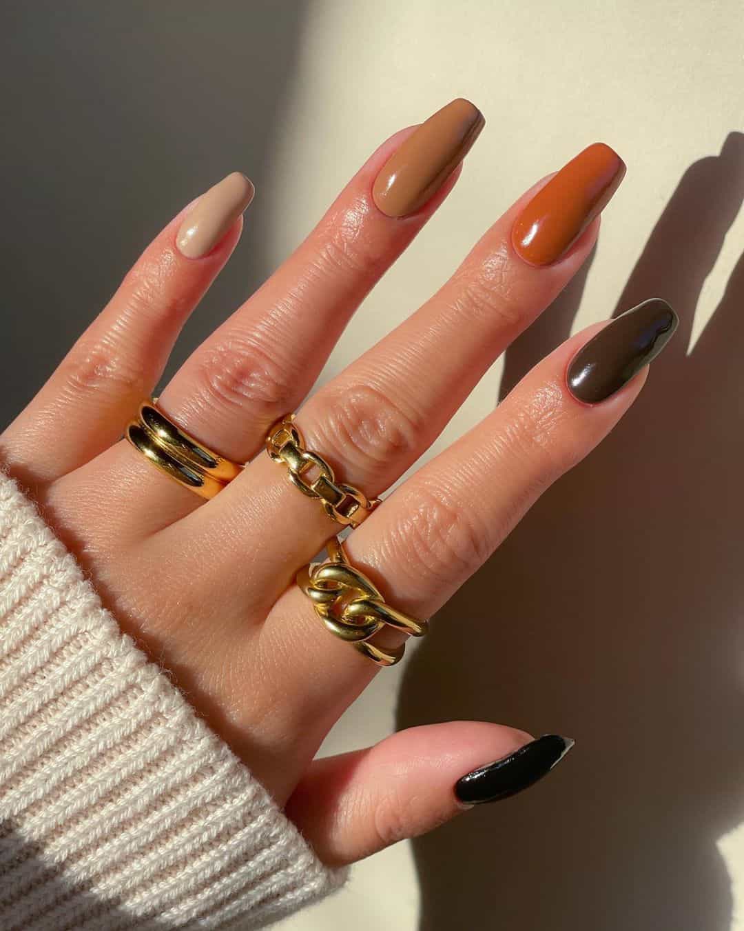 fall acrylic nails autumn, cute fall nail inspo, short