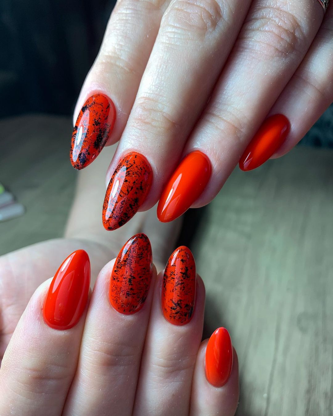 Cute fall almond nails with autumn long nails and fall wedding nails for bride.
