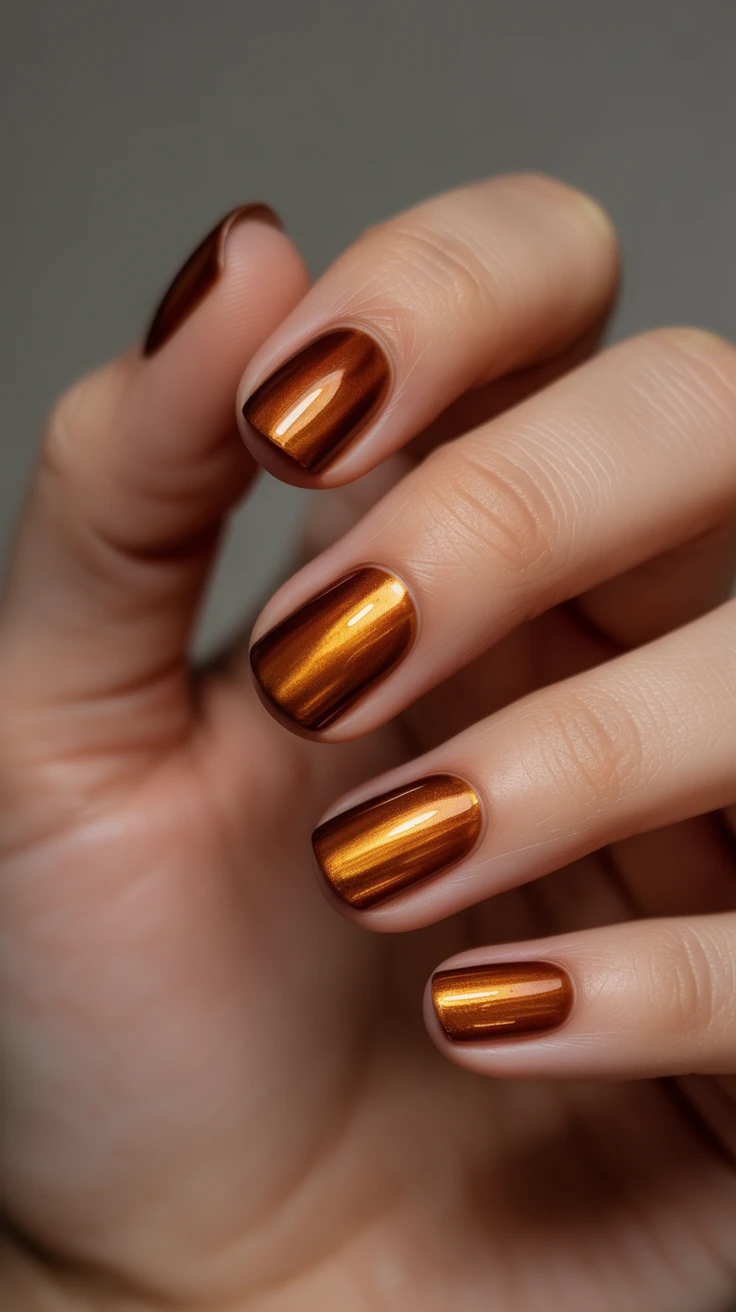 Copper chrome nails with a glossy finish