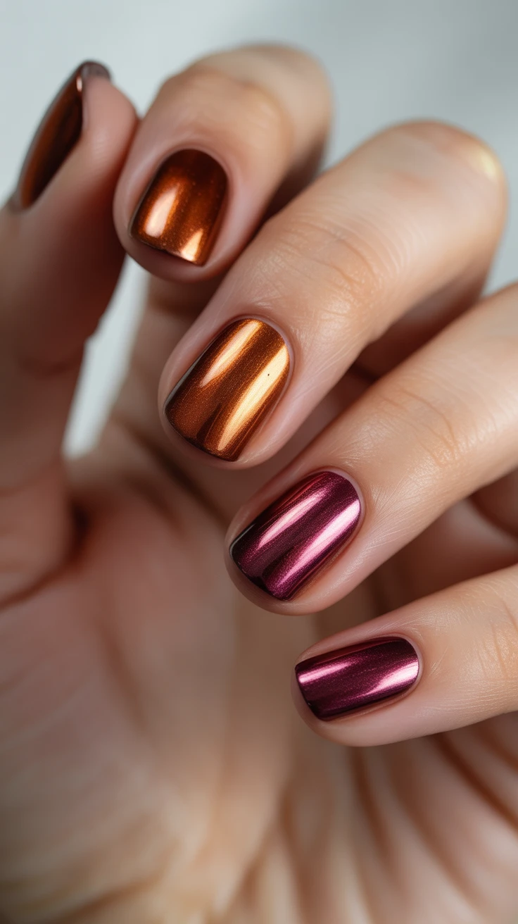 Copper and pink dual-tone chrome nails