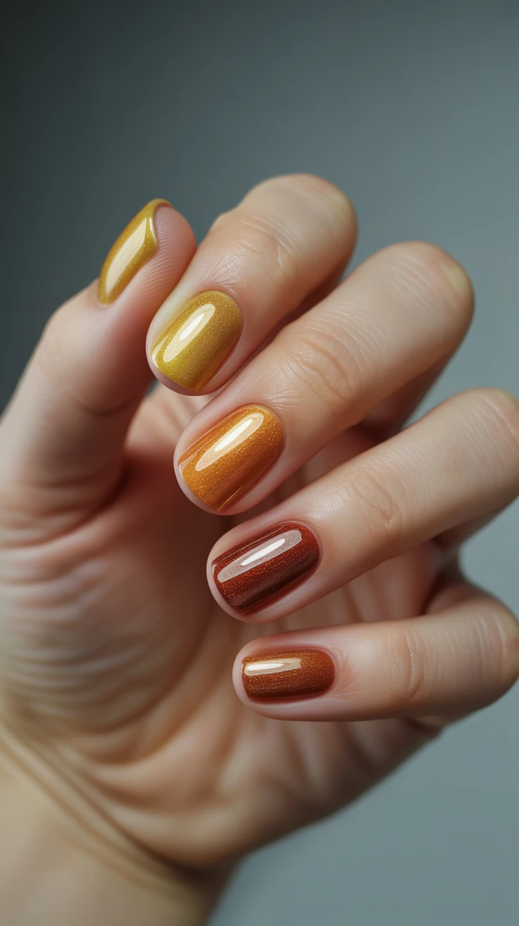 Multitone fall shades on short nails