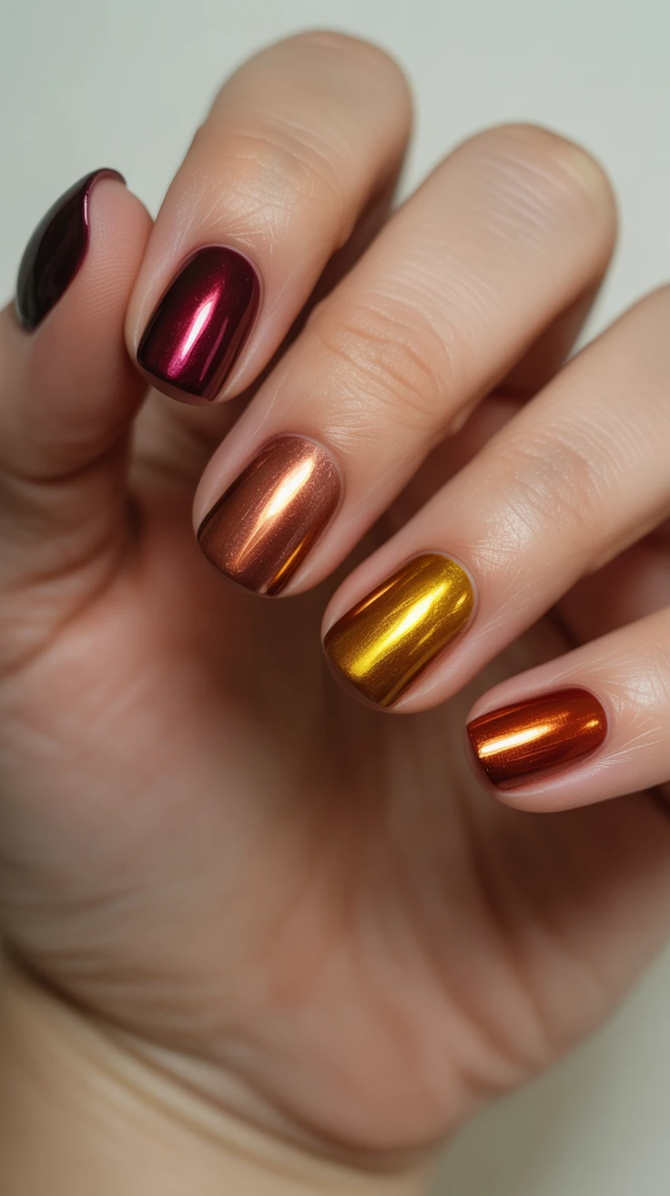 Autumnal spectrum chrome nails in various shades