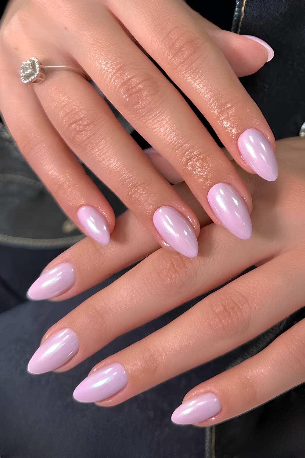 Soft lavender chrome nails with glossy finish