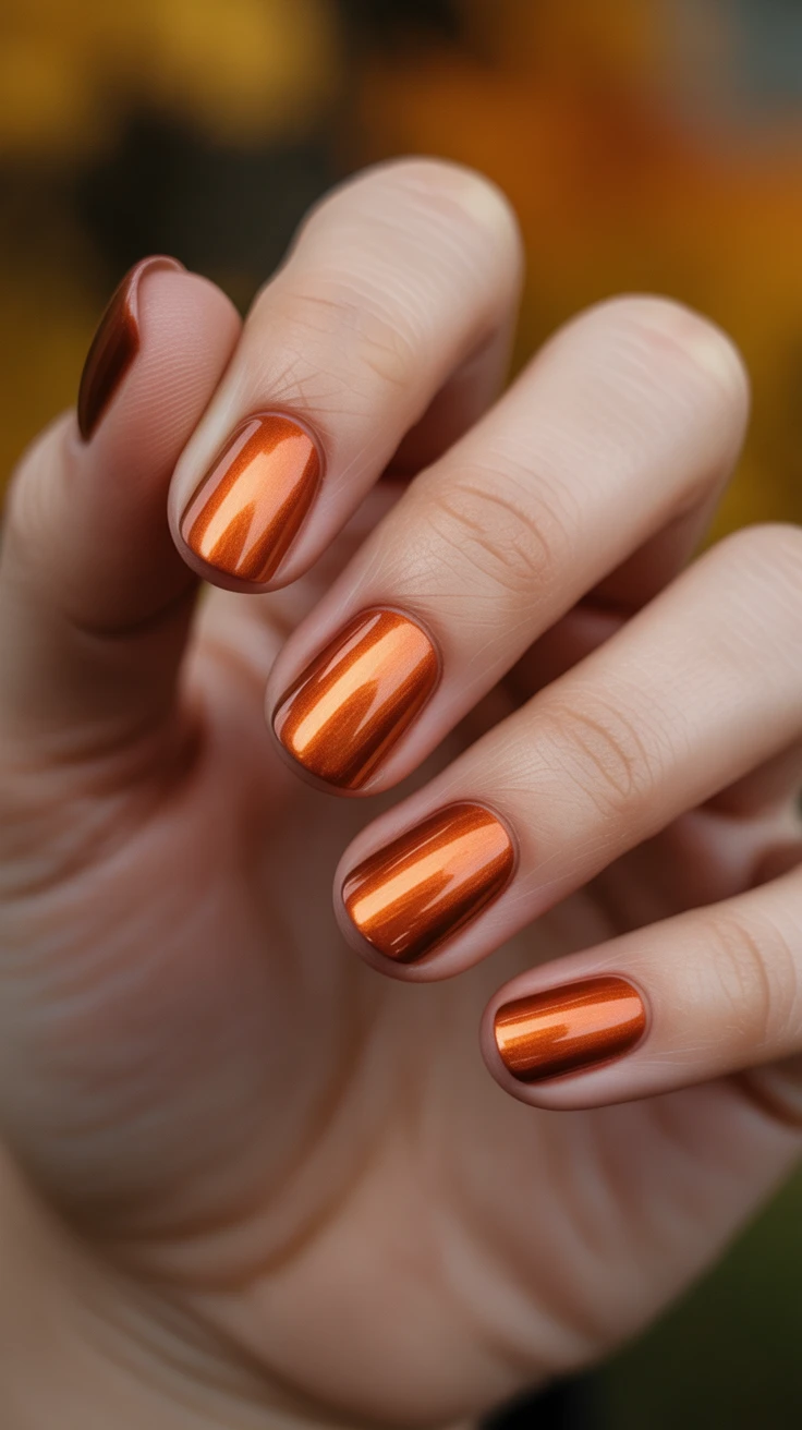 Vivid copper chrome short nails