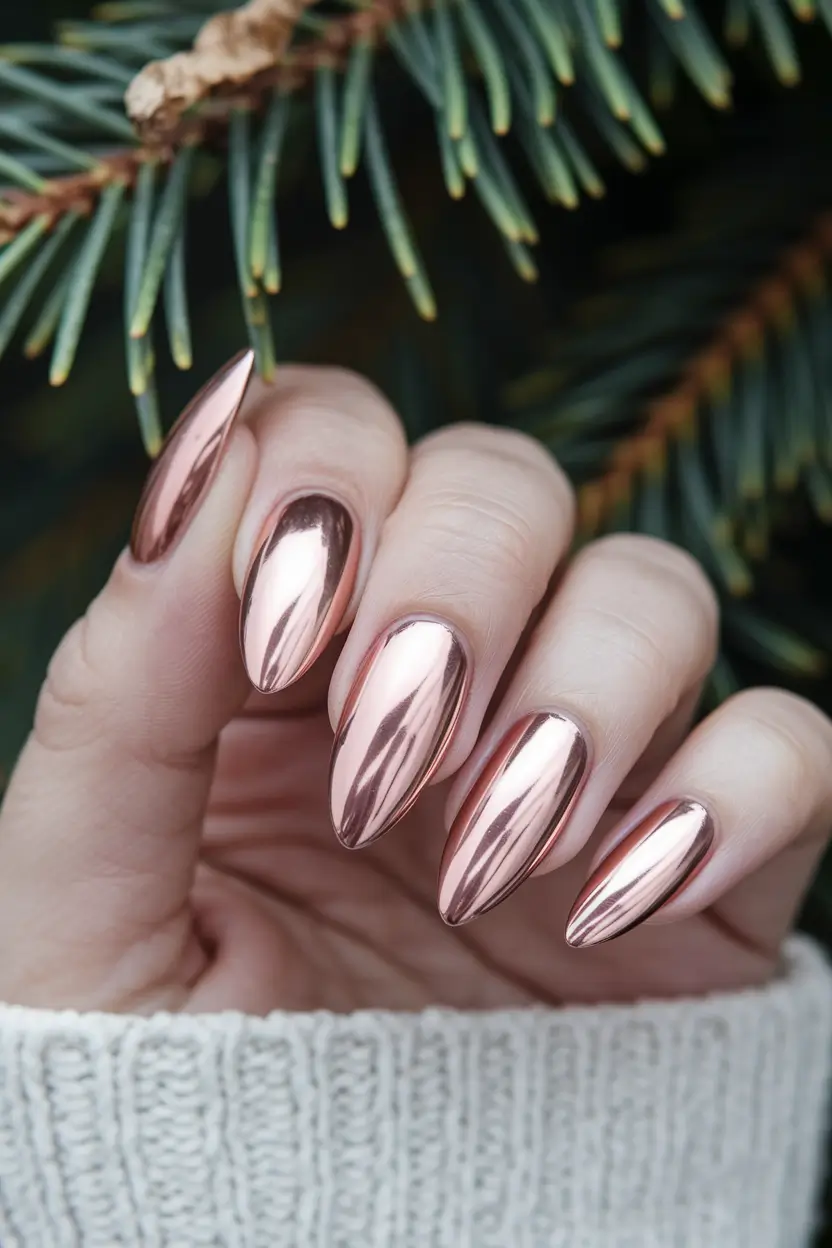 Classic rose chrome stiletto nails