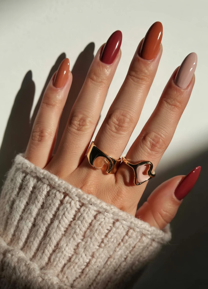 Autumn spectrum nails in warm tones