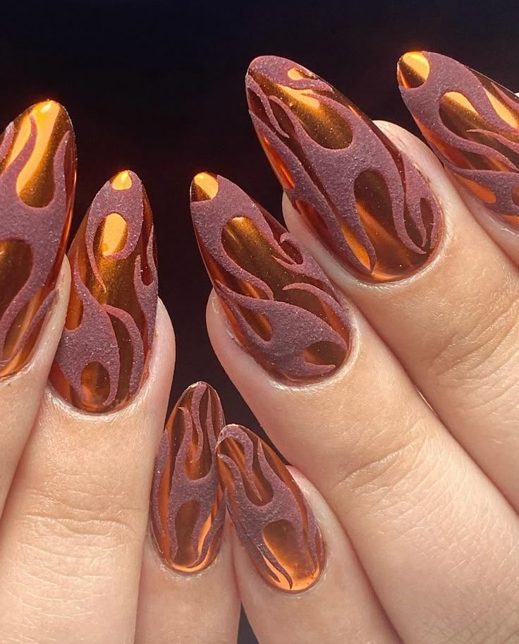 Fiery flame nails with chrome finish