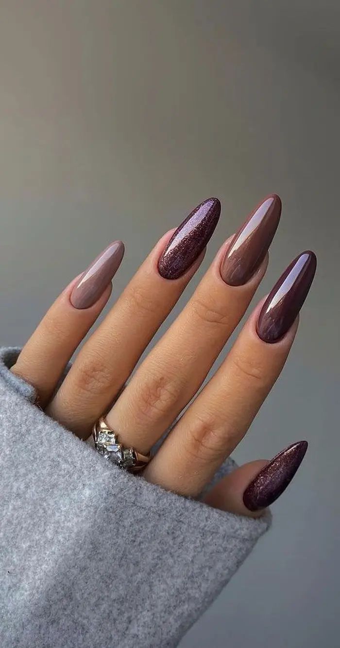 Plum nails with a glossy finish