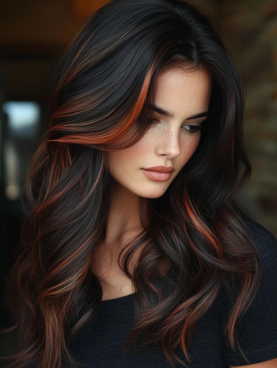 hair color ideas for brunettes fall 2026, dark brown hair with highlights and lowlights, ideas