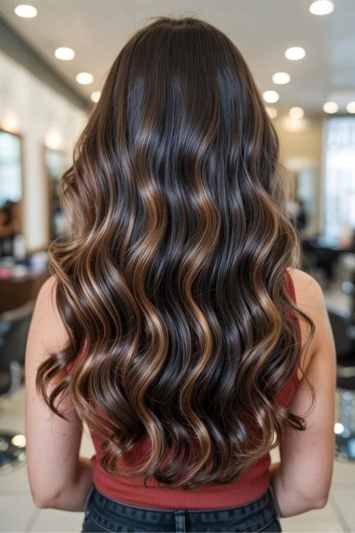 dark fall hair color ideas, lowlights for brunettes caramel