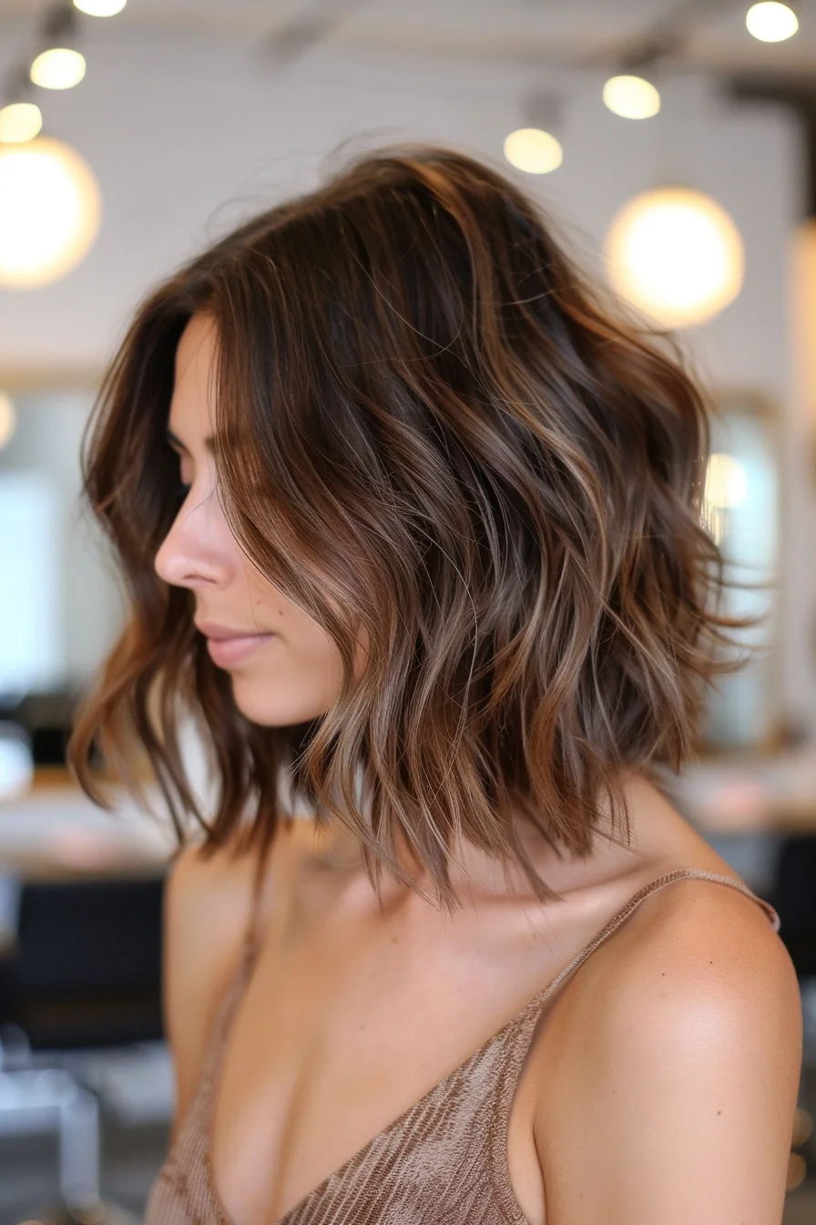 curly hairstyles, brunette hair color with highlights and lowlights