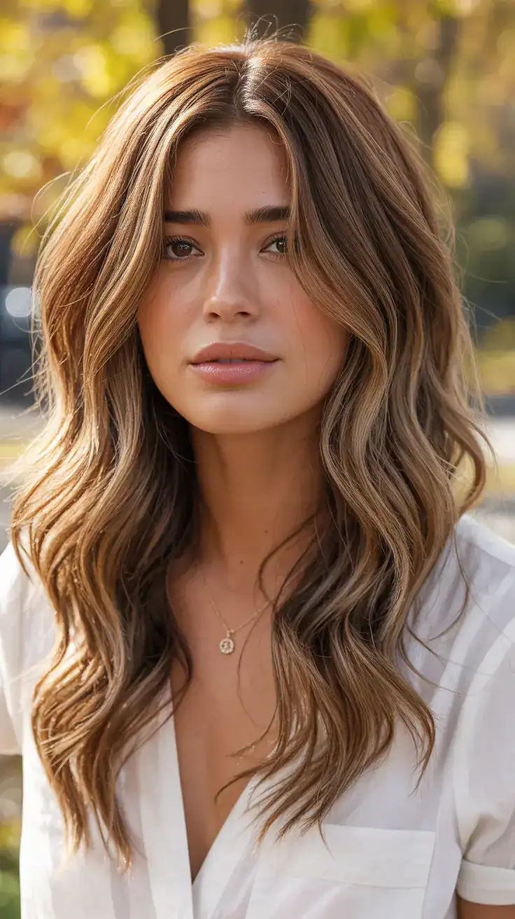 trendy fall hair color, fall highlights for brown hair caramel