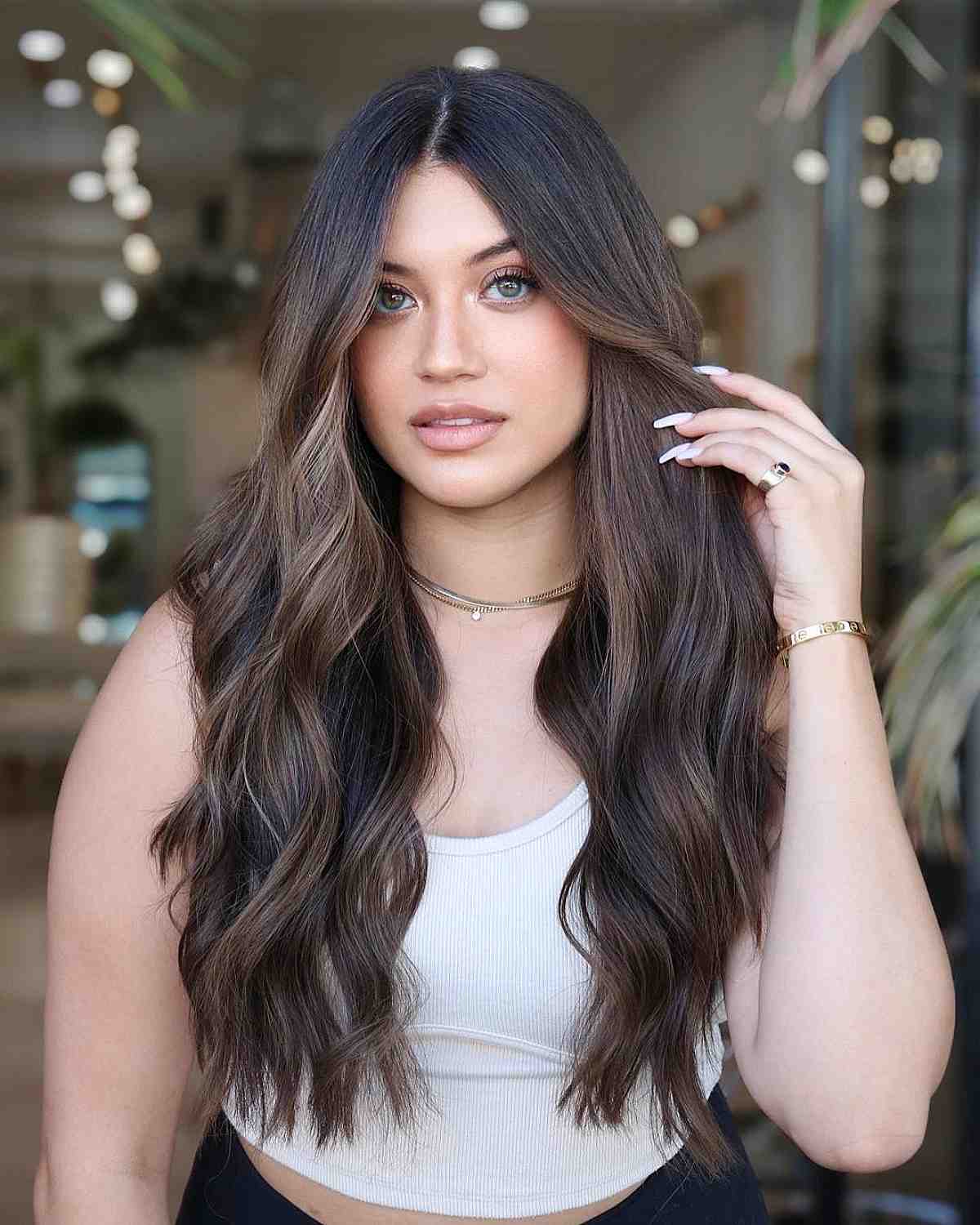 dark brunette hair color with highlights, for