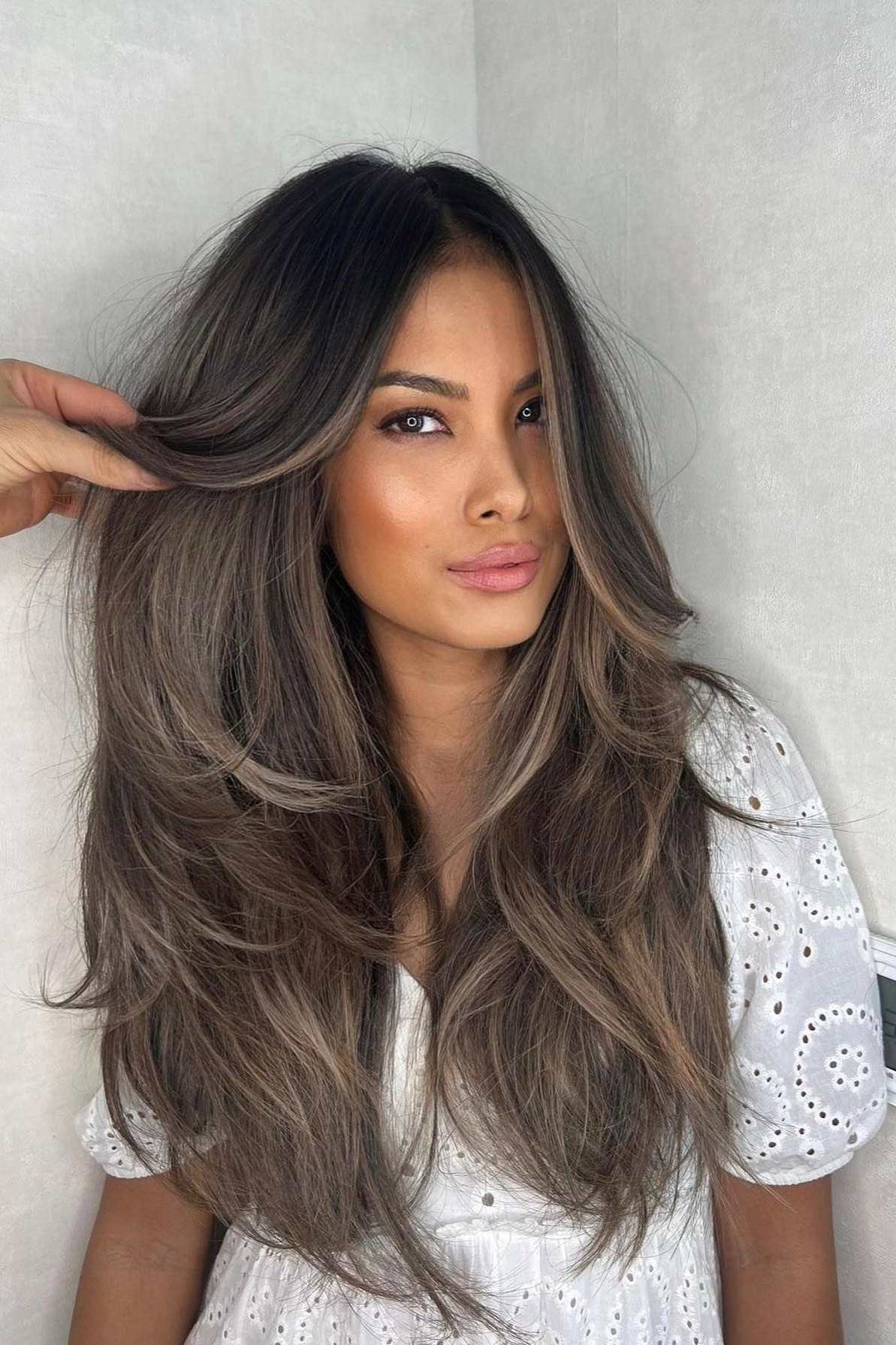 chocolate brown hair with lowlights, dark