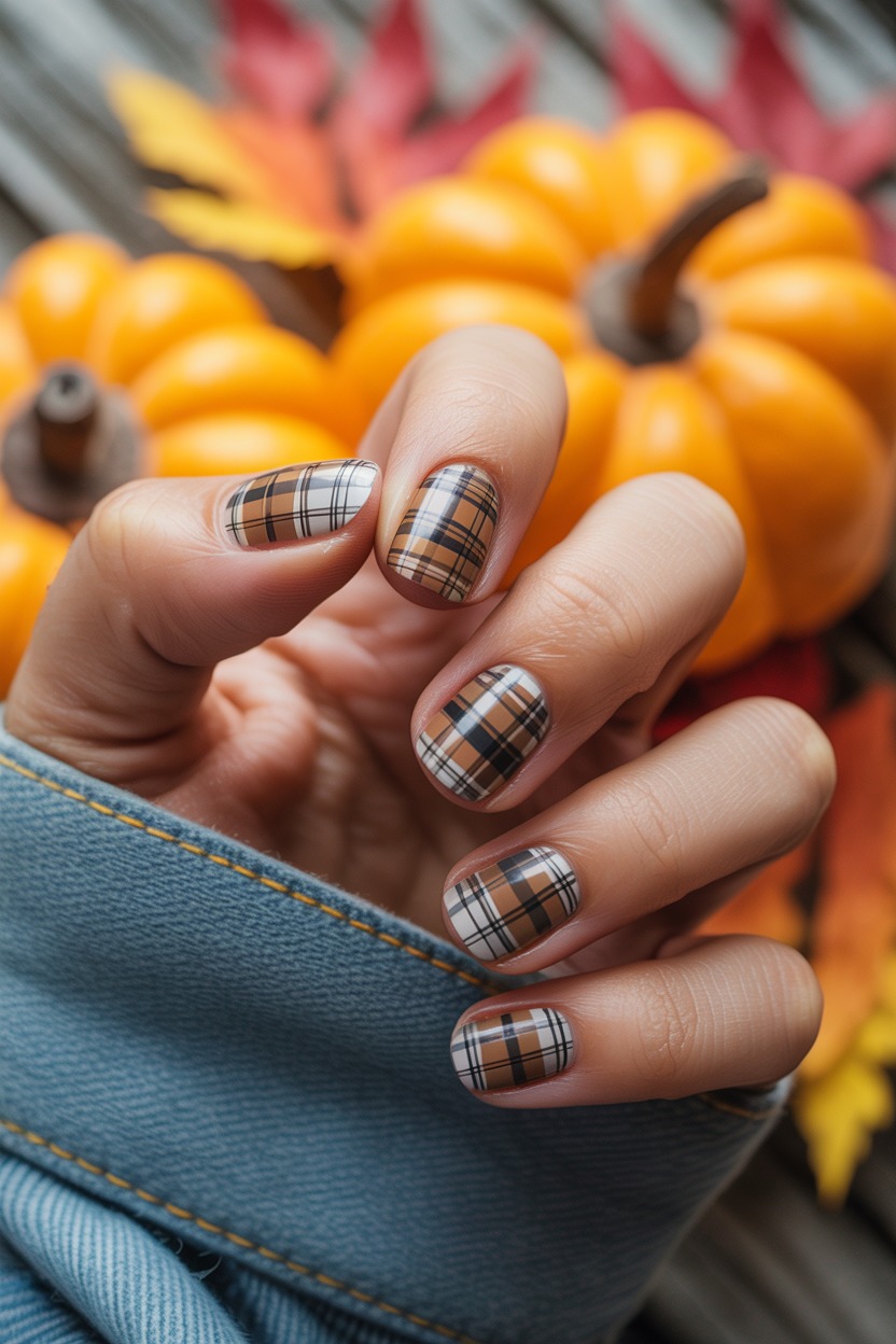 red fall nail designs, fall nail designs brown, classy fall nails short, checkered nails, gel x