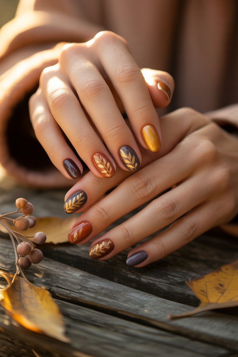 fall plaid nail designs, fall 3d nail designs, short square nail designs, fall funky nails, art autumn