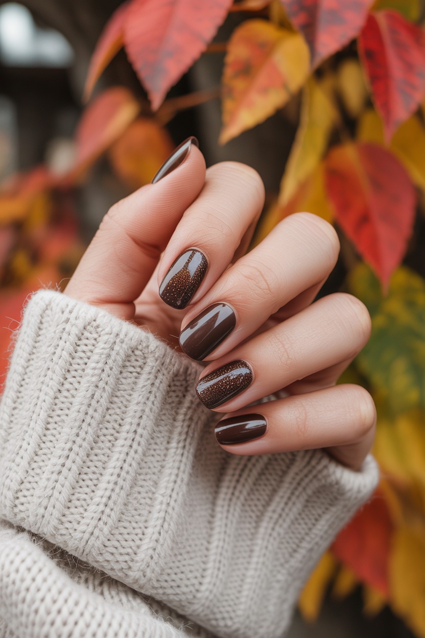 trendy fall nail designs, short nail designs, fall themed nails simple, cute