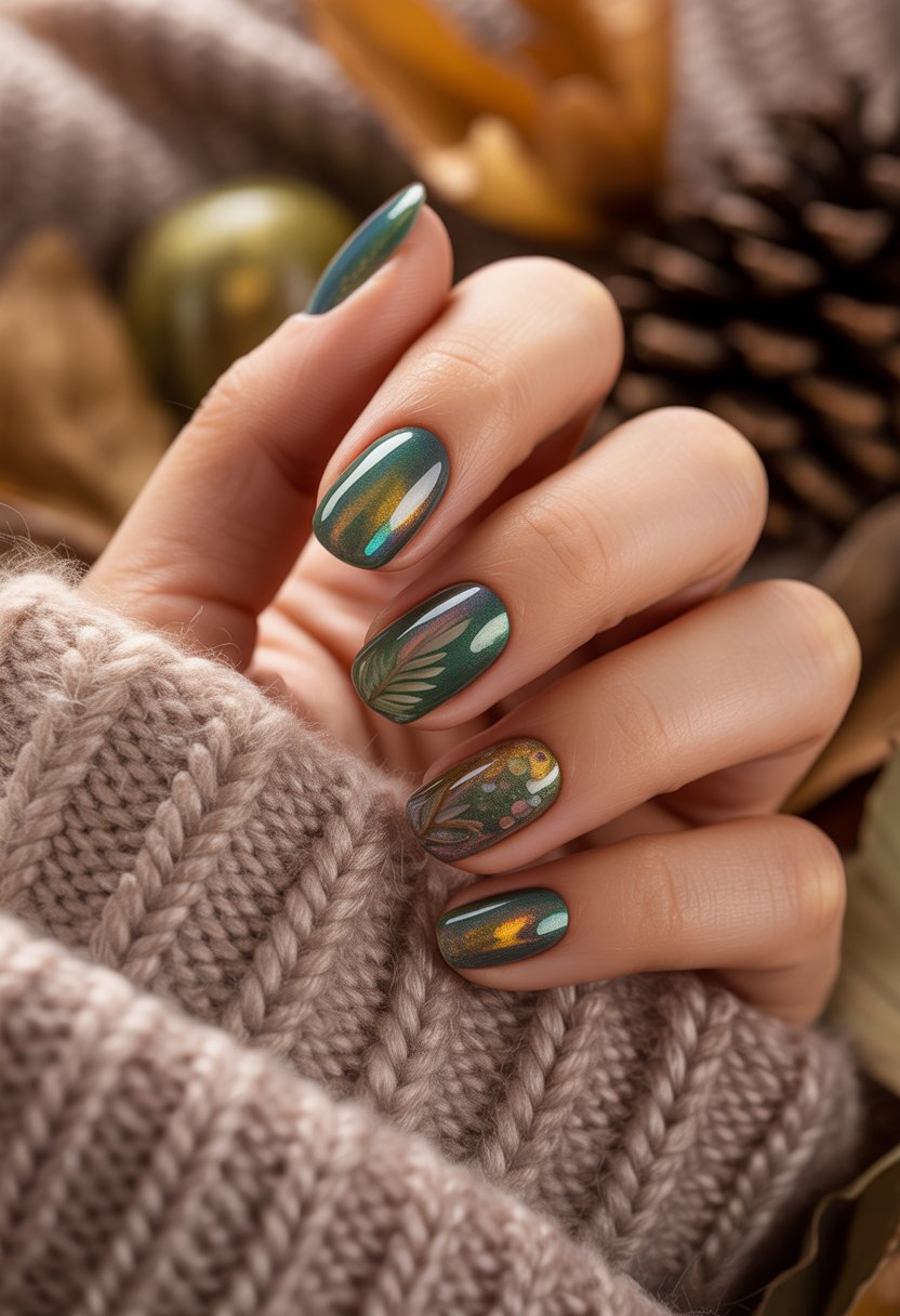 gel x nail designs fall, elegant autumn nails, cute fall almond nails, leaf