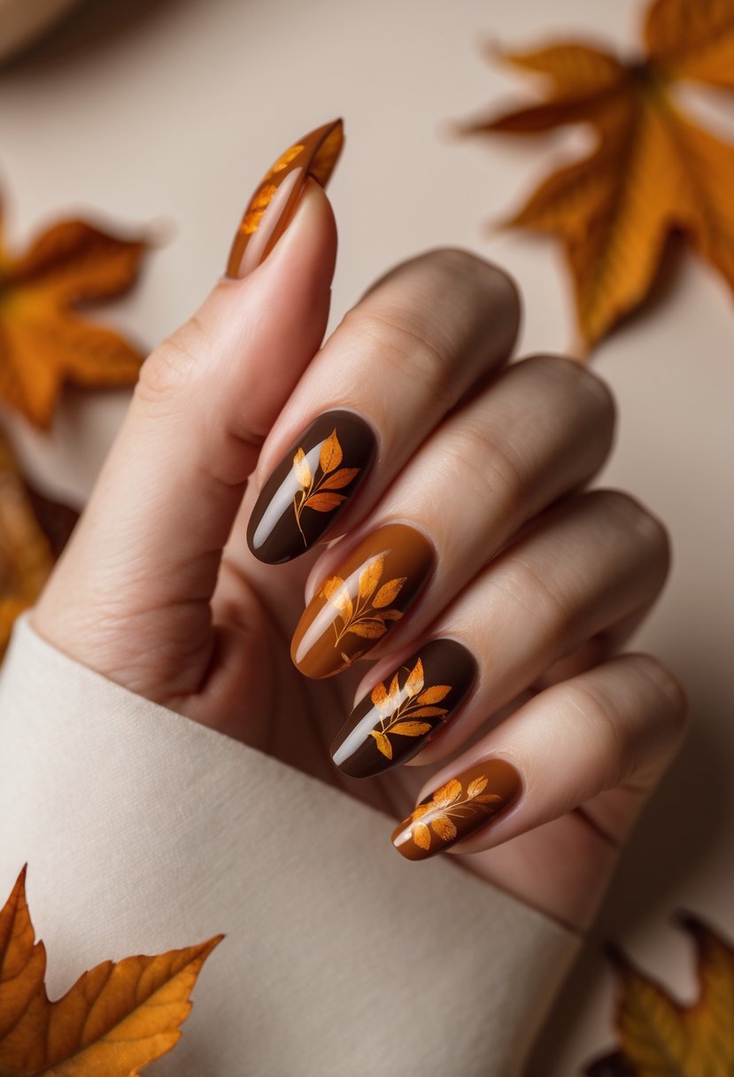 Autumn nails ideas with simple fall nail art in powder dip.