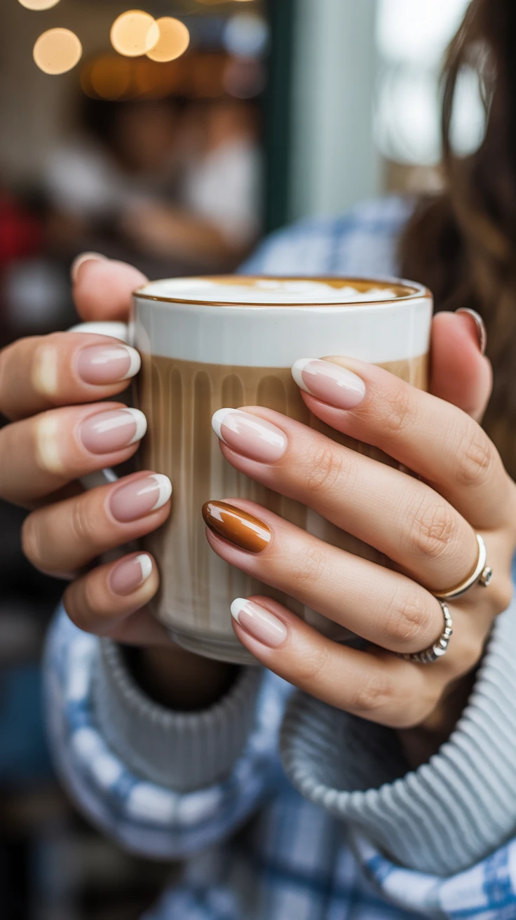 fall acrylic nails with burgundy fall nails and simple nail art in french theme