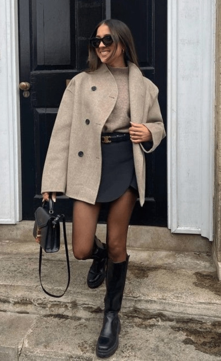 cute fall skirt outfits, fall outfits women, black skirt black boots outfit