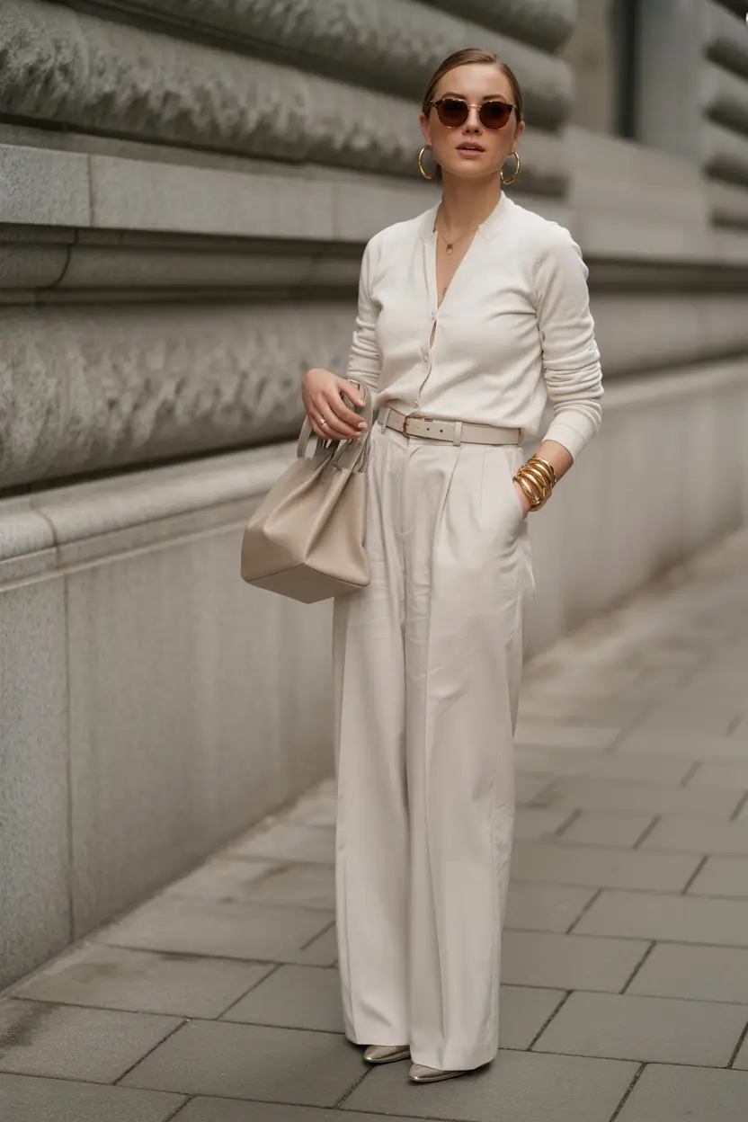 fall womens outfits in cream palette