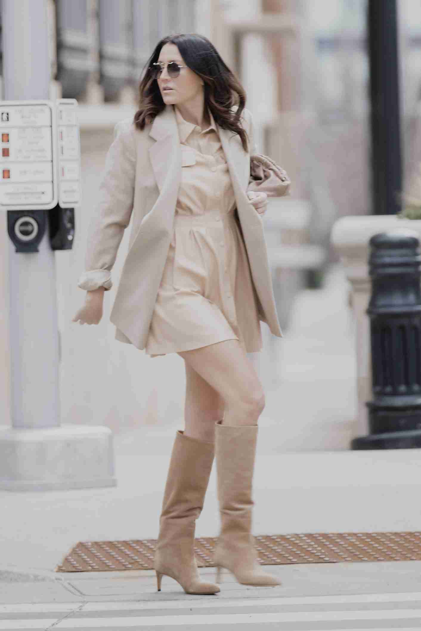 casual friday work outfits summer with blazer and boots