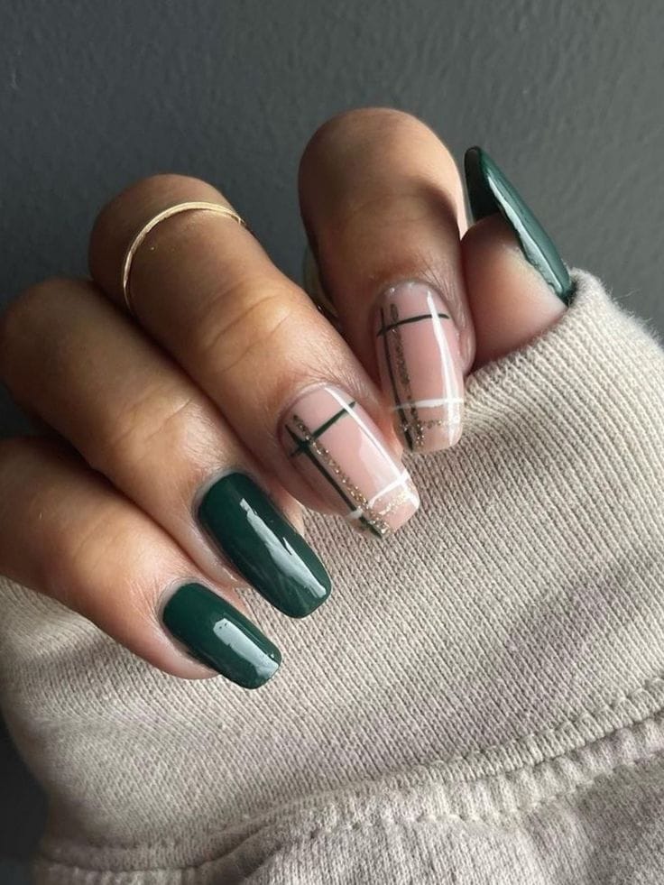 lime green nails, green and brown nails, dark green french tip nails, whimsigoth nails, summer nails 2026, dark cat eye nails, spring, jade, neon pink and