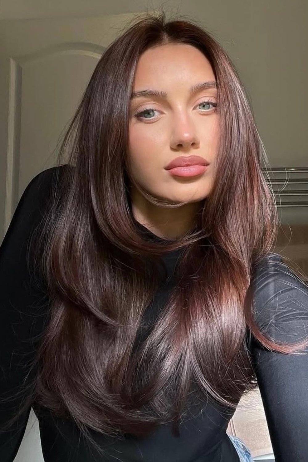 hair color ideas for blondes, two tone split hair color ideas, brunette balayage hair, purple hair inspiration, blocking, winter for brunettes