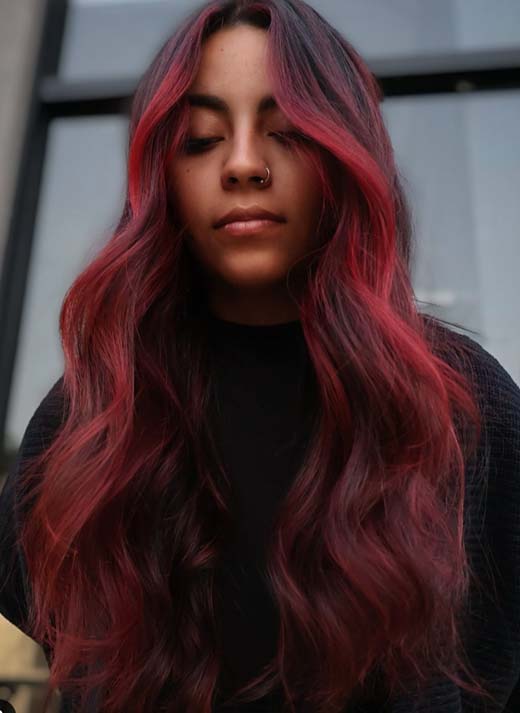 winter hair color ideas, darker blonde hair color ideas, summer hair color for brunettes, purple peekaboo hair, dark for brunettes, peekaboo