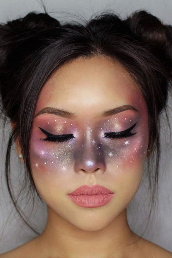 face makeup halloween easy, grunge makeup, creepy scary