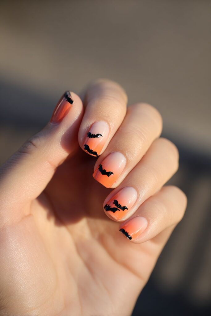 Subtle halloween nails short with purple halloween nail designs, pink base